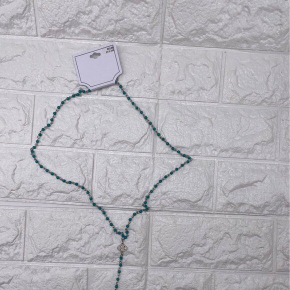 Evil Eye Beads Pendant Necklace Womens Turquoise Beads Silver Tone Handmade Jewe - Picture 3 of 8